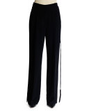 Wide-Leg Trousers W/Flyaway Tuxedo Stripe, Black