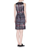 Sleeveless Graffiti-Tartan Sheath Dress, Multi Colors