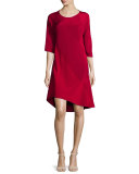 Half-Sleeve Shift Dress, Red
