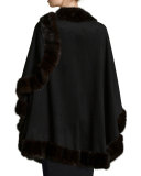 Mink-Fur-Trim Cashmere Cape, Black