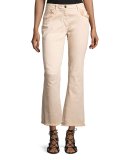 Fringe-Trim Flared Ankle Jeans, Peach