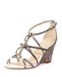 Mallica Python Wedge Sandal, Acquarelie/Ivory