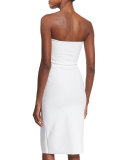 Strapless Fish Scale Textured Sheath Dress, White 
