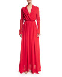 Long-Sleeve Blouson Crinkled Gown 