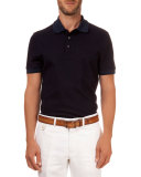 Polo with Leather Detail, Navy