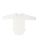 Long-Sleeve Collared Jersey Playsuit, White/Pink, Size 3-18 Months