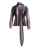 Embry Tie-Neck Printed Blouse, Black