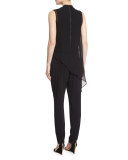 Stassi Asymmetric-Drape Jumpsuit, Black