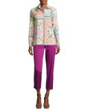 Flat-Front Capri Pants, Fuchsia