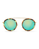 Conti Mirrored Round Aviator Sunglasses, Mambo 24K/Seafoam
