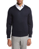 Essential Fine-Gauge V-Neck Sweater, Navy Blue
