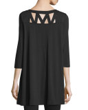 3/4-Sleeve Yoke-Cutout Tunic, Black
