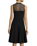 Sleeveless Sheer-Yoke Day Dress, Black