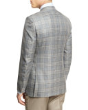 Plaid Two-Button Sport Coat, Gray/Camel