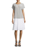 Short-Sleeve Placket-Front Silk Top 