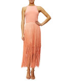 Sleeveless Fringe Column Dress, Sunset