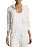 Hooded Striped Terry Sweatshirt, Heather Gray/Oatmeal
