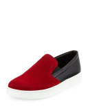 Bicolor Suede & Leather Slip-On Sneaker, Red