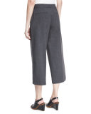 Skylar Tropical Wool-Blend Cropped Pants, Gray Melange