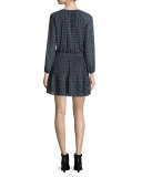 Woodbrook Bracelet-Sleeve Printed Chiffon Minidress, New Navy