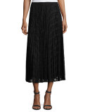 Dorothy Pleated Devore Midi Skirt, Black
