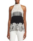 Two-Tone Beaded Halter Top, Black/White