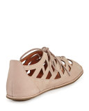 Betsi Laser-Cut Lace-Up Sandal, Mushroom