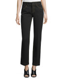 Topstitched Slim-Leg Pants, Black