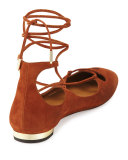 Dancer Suede Lace-Up Flat, Luggage