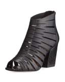 Greece Laser-Cut Open-Toe Bootie, Black