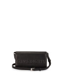 Debossed Leather Crossbody Bag, Black