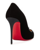 Mlle Menule Velvet 100mm Red Sole Pump, Black