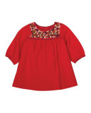 Embroidered Cotton-Blend Shift Dress, Red, Size 6M-2