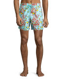 Moorea Coral & Fish Swim Trunks, Turmeric