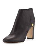 Medal Leather Ankle Boot, Black