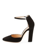 Suede d'Orsay Ankle-Wrap Pump, Black