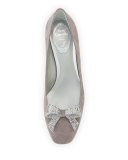 Crystal Bow 30mm Chunky-Heel Pump, Gray
