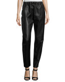 Studded Leather Track Pants, Black