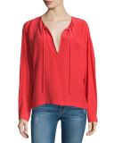 Raglan Split-Neck Blouse, Blood Orange