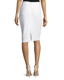 Clair Lace-Trim Knit Pencil Skirt, Bianco