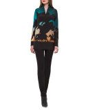 Turf-Print Silk Crepe Tunic Top, Multi