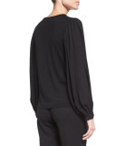 Balloon-Sleeve Cashmere Sweater, Black