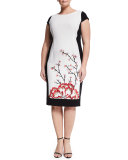 Dadaista Cherry Blossom Sheath Dress, Plus Size