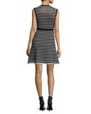 Sleeveless Triangle-Striped A-Line Dress, Black Pattern