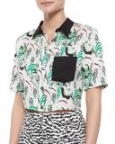 Printed Stretch-Silk Crop Top