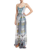 Sheer Round-Neck Maxi Caftan Coverup, Maasai Mosh