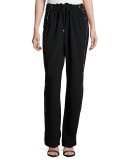 Printed-Piping Drawstring Pants, Black
