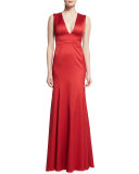 Sleeveless Plunging-Neck Gown