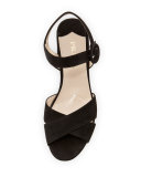 Crisscross Suede Platform Sandal, Black (Nero)