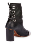 Cap-Toe Lace-Back Bootie, Black